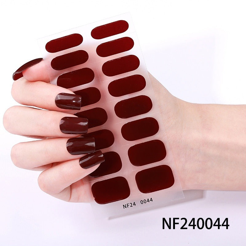 Semi-Cured Gel Nail Strips Solid Color Glossy Nude Burgundy Set (MOQ=3)