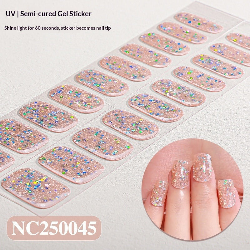Semi-Cured Gel Nail Strips Gradient Glitter Shimmer Glossy Design (MOQ=3)