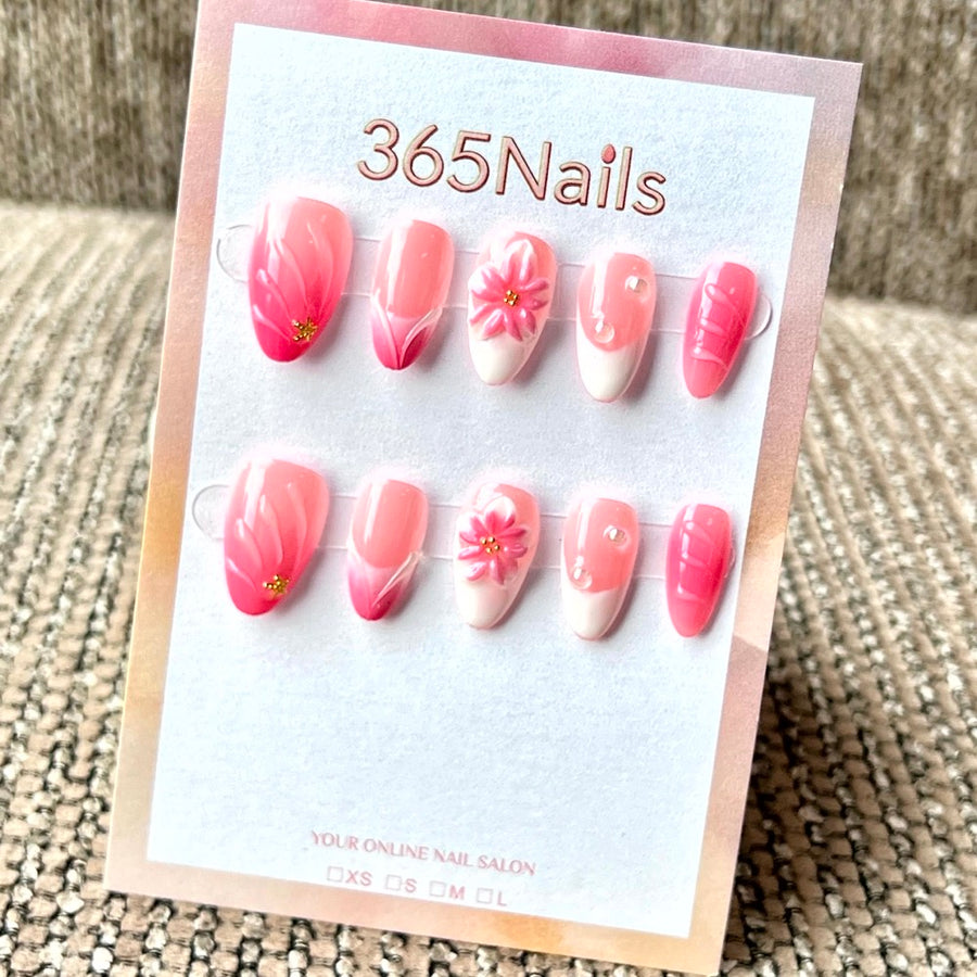 "Pink Floral Watercolor" - Wholesale Ultra-Soft Flexible Fit Handmade Nails (MOQ=100)
