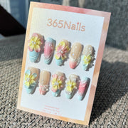 Handmade "Pastel Dreamscape" 3D Floral Press-on Nails | Gradient Hibiscus & Pearl Accents | Almond