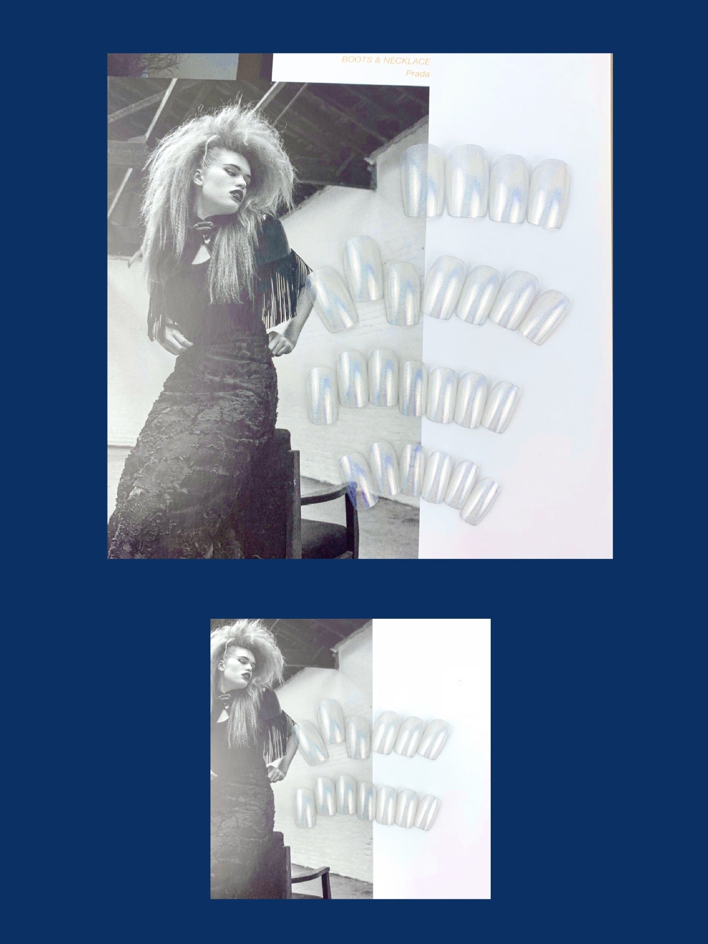 Parche de uñas blanqueador de verano transparente con láser plateado, para uñas postizas, acabado láser, resistente al agua | 365nails