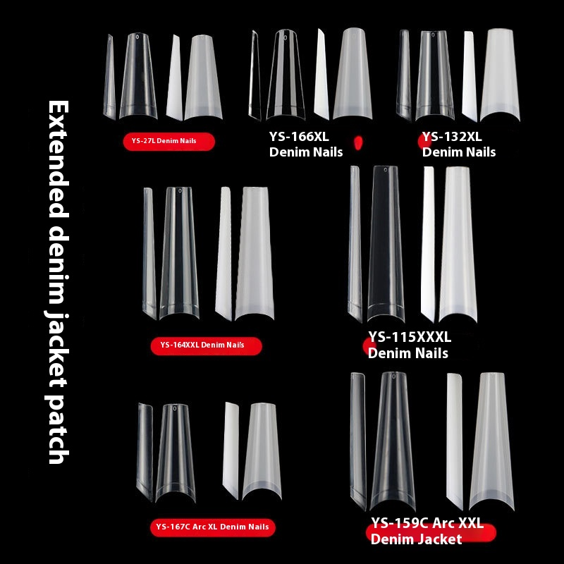 Nail Tips nail lengthening,  super long flat head fake nails half sticker denim nail trapezoidal press on nails wholesale