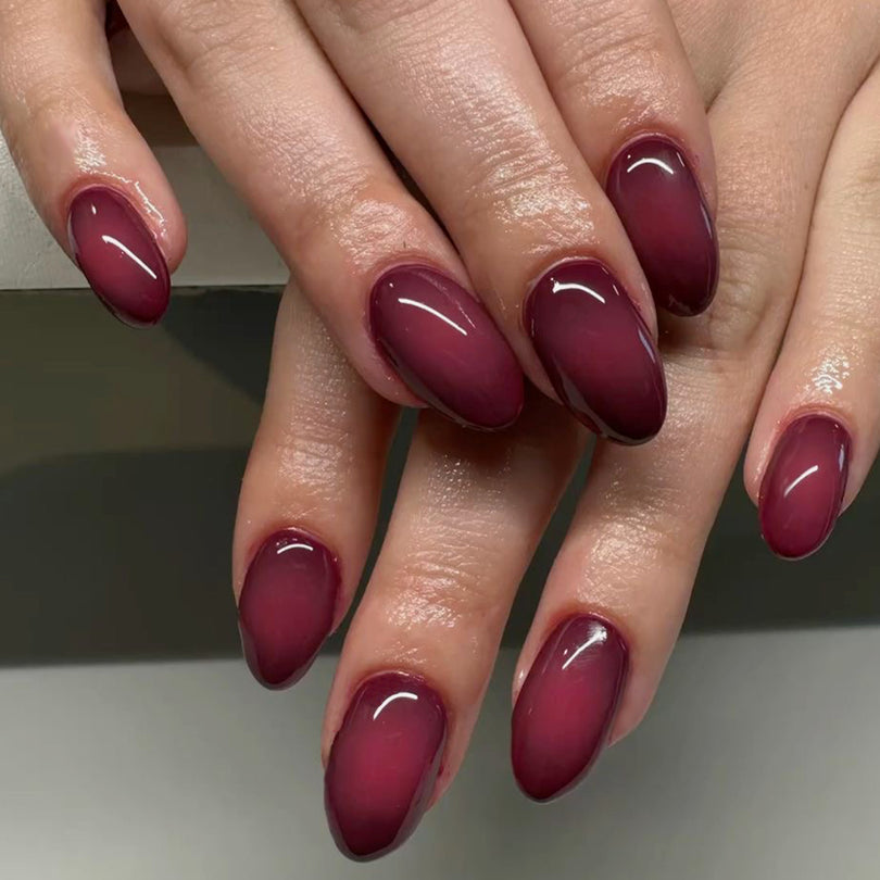 French Animal Print Glossy Brown Almond Short Press On Nails – Design 16