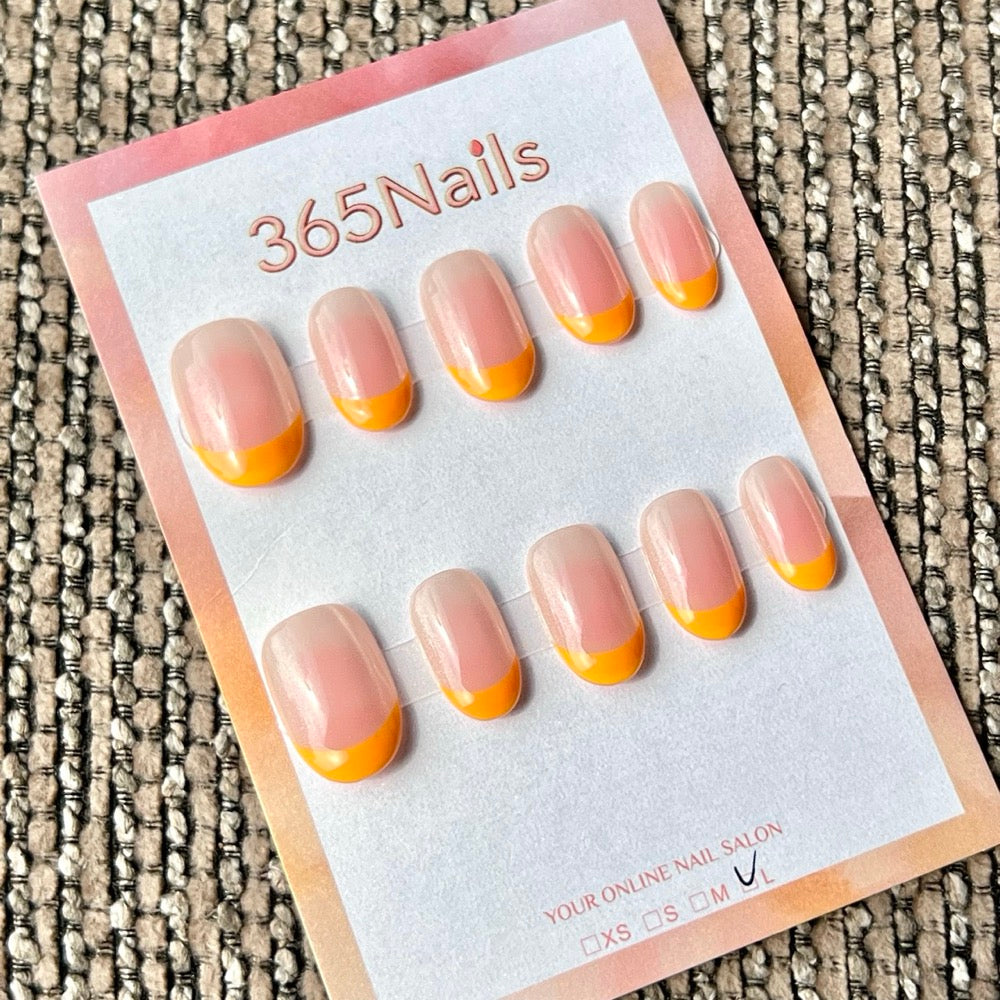 365nails: "Sunny Peach French" – Handmade Short Square Press-On Nails