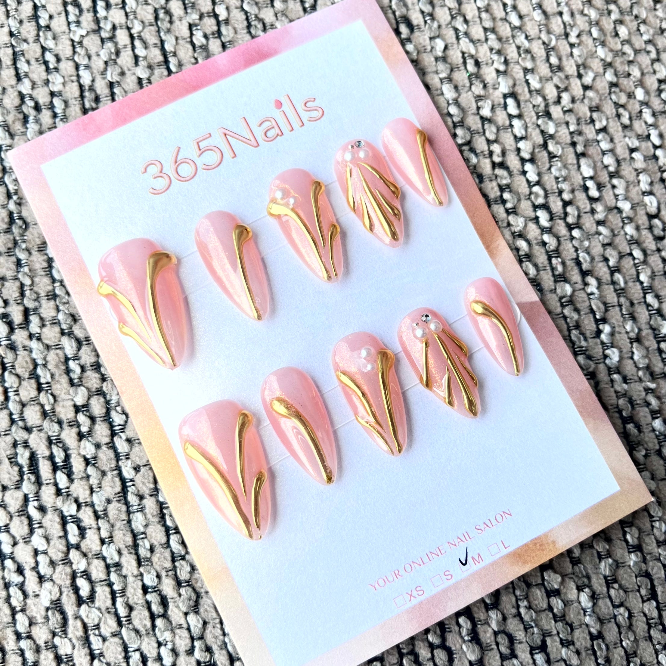 365nails：「胭脂金光」— 手工製 中長款 尖形 穿戴甲
