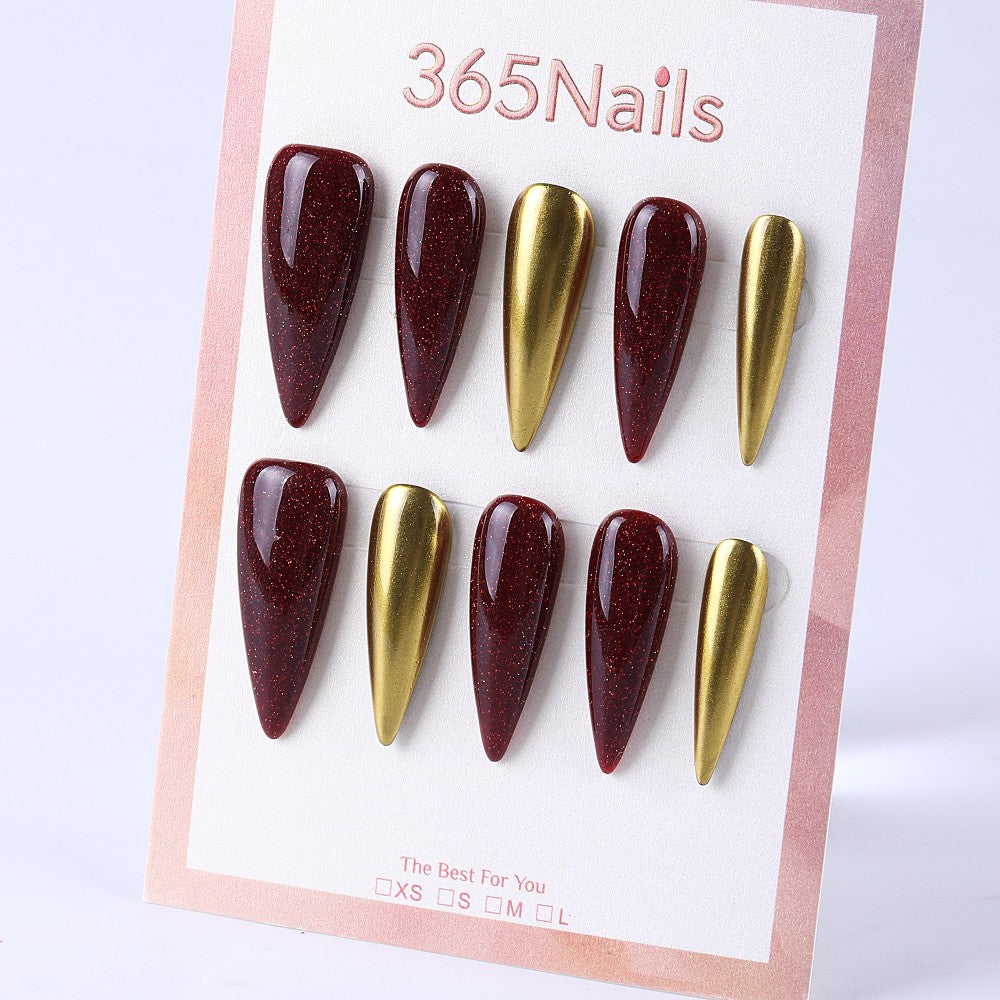 Burgundy long pointed solid color luxury daily commuting press on nails