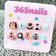 365nails: "Cozy Cocoa Pals" – 3D Animal & Bow Handmade Short Square Nails