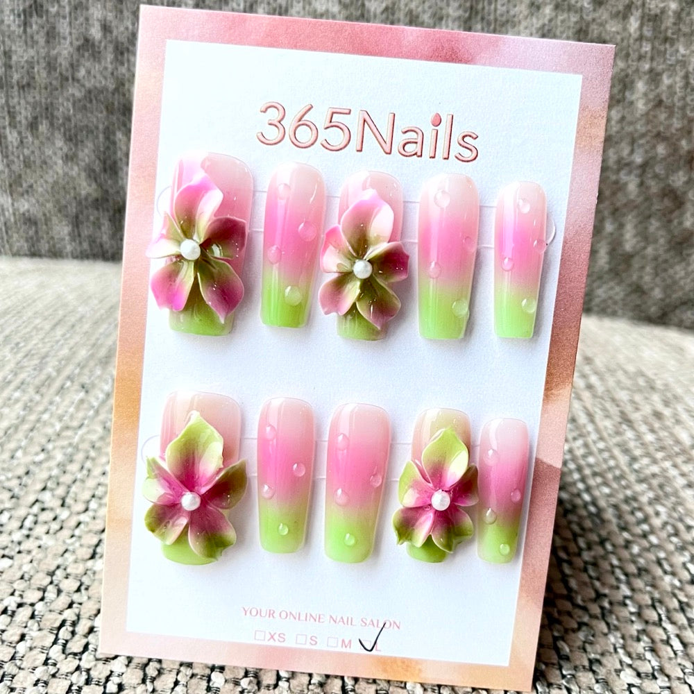365nails: "Spring Watercolor" – 3D Floral Handmade Square Nails