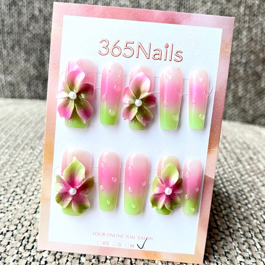 365nails: "Spring Watercolor" – 3D Floral Handmade Square Nails
