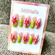 Cherry Blossom: "Oriental Orchid" – Long Coffin Press-on Nails
