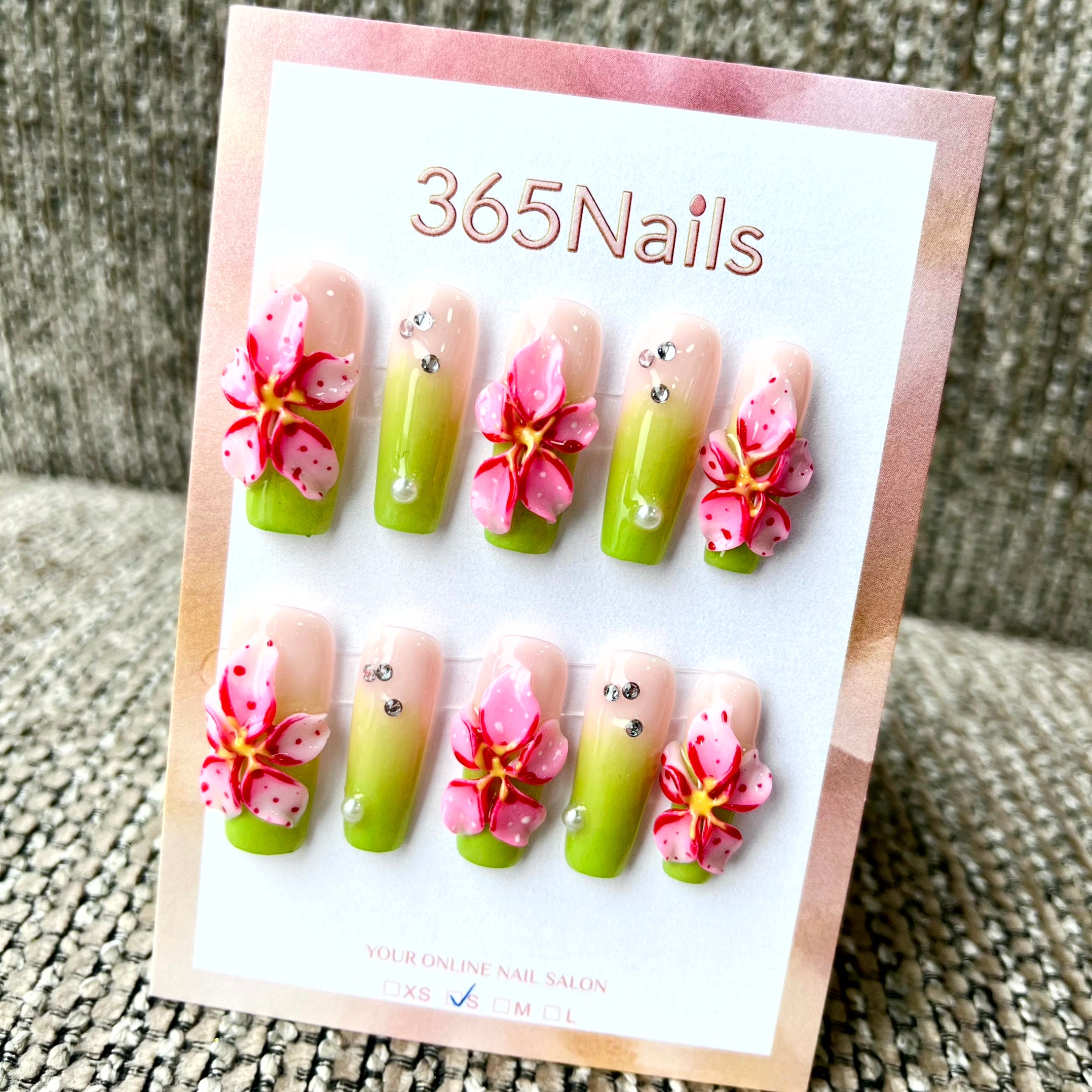 Cherry Blossom: "Oriental Orchid" – Long Coffin Press-on Nails