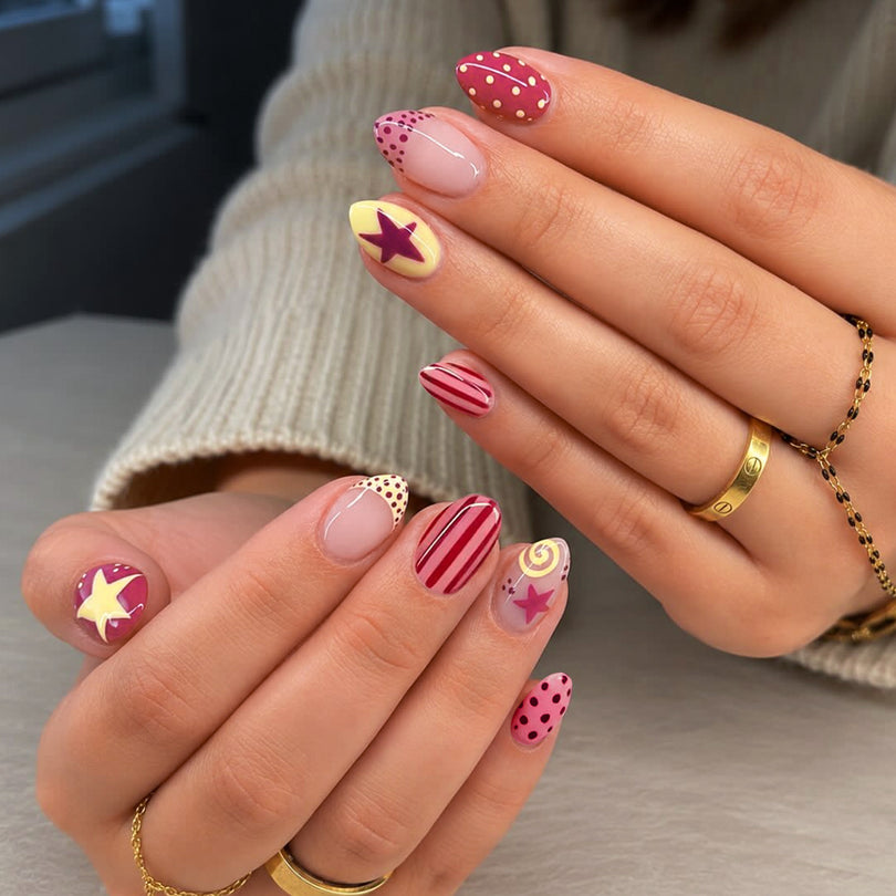 French Animal Print Glossy Brown Almond Short Press On Nails – Design 19