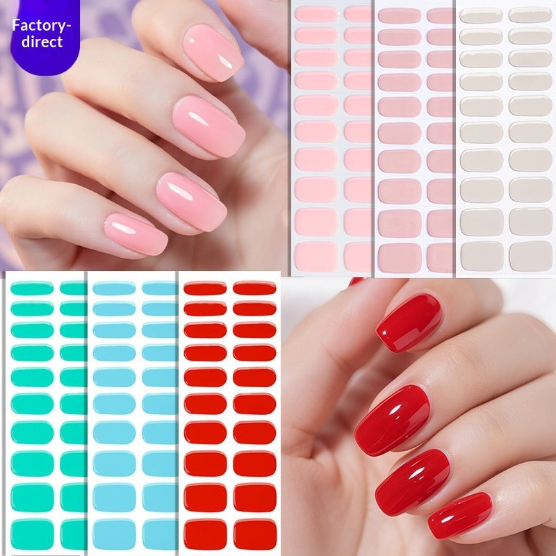 Semi-Cured Gel Nail Strips Solid Color Glossy Classic Design (MOQ=3)