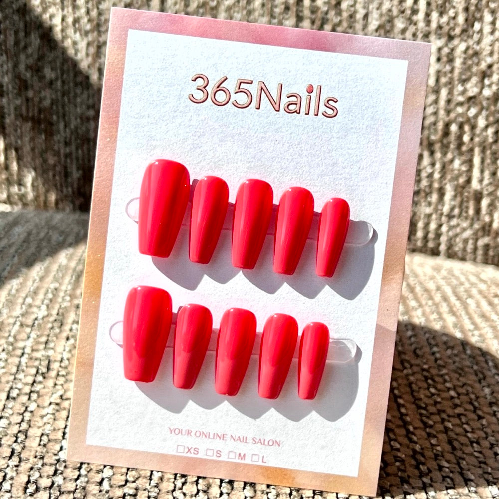 "Stylish Medium Coffin" - Solid Color Handmade Nails (20 Colors Available)