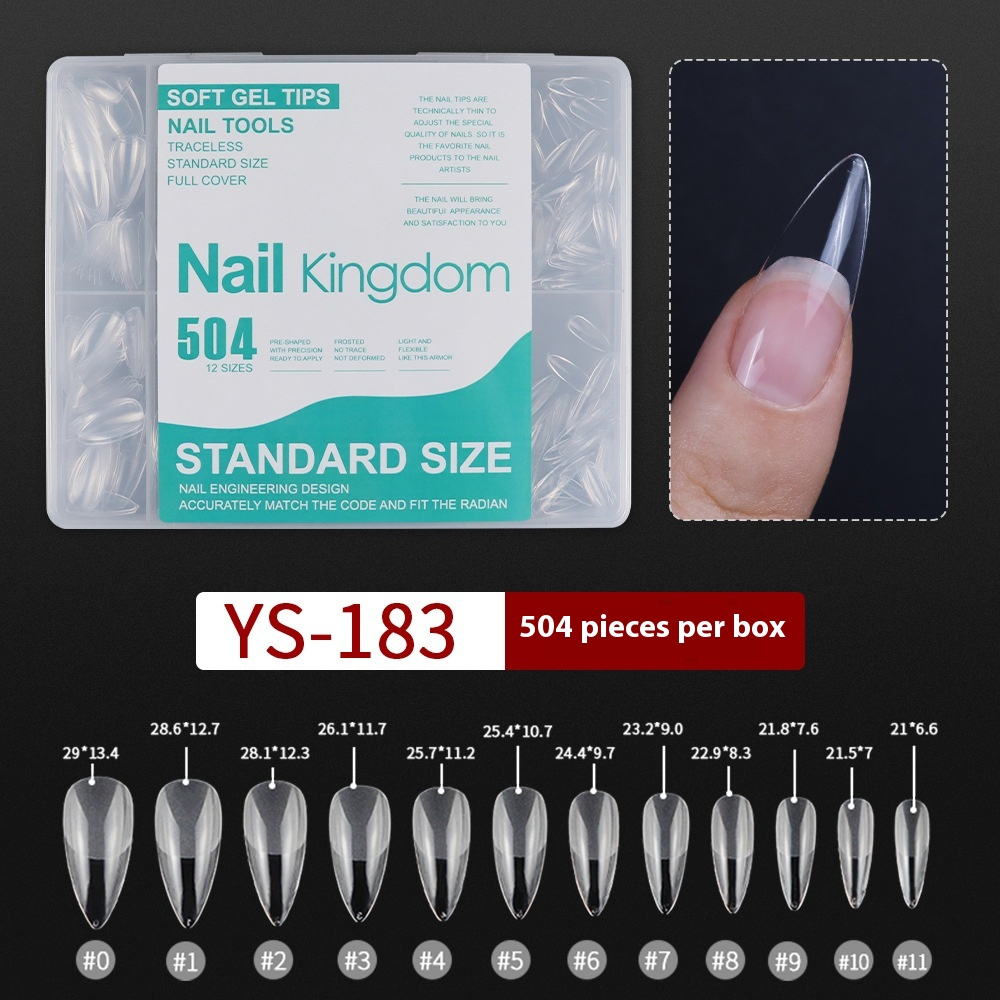 Nail Tips nail piece semi-matte 504 pieces boxed trapezoidal almond fake nail patch transparent and seamless nail art