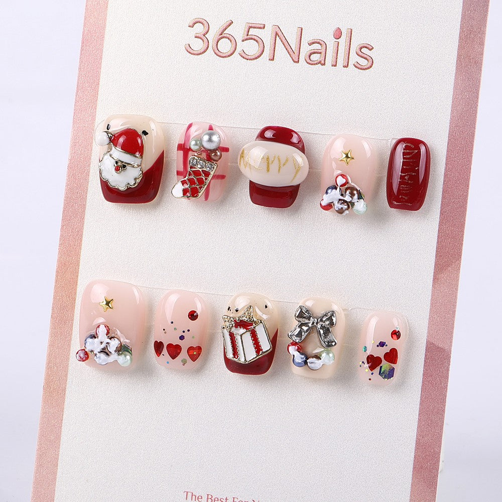 365Nails Christmas Red Gift Charm Short Round Set