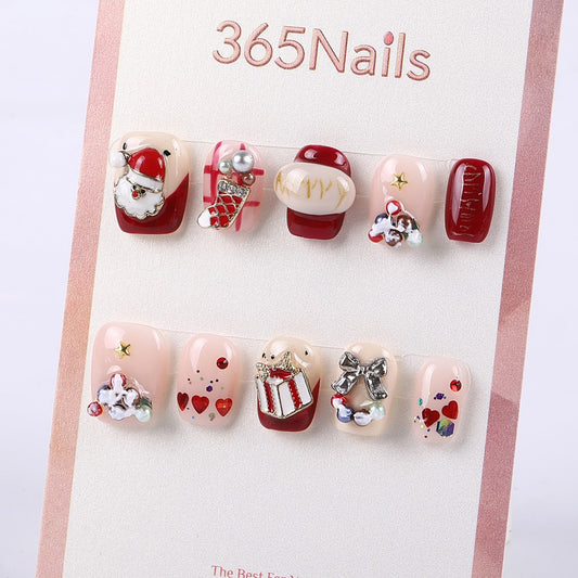 365Nails Christmas Red Gift Charm Short Round Set