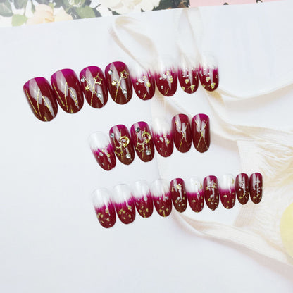 Xingyue burgundy smudging  finished fake nail manicure patch｜365nails