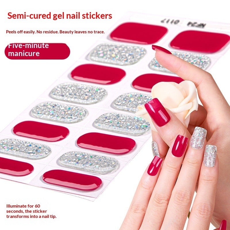 Semi-Cured Gel Nail Strips Colorblock Solid Glitter Glossy Design (MOQ=3)