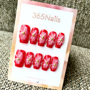 Floraison écarlate : "Lys Rubis" – Ongles press-on forme coffin longs