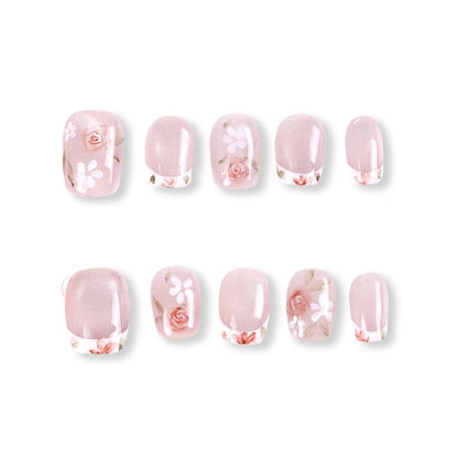 365Nails Nude Pink Floral French Pearl-Toe Press-Ons