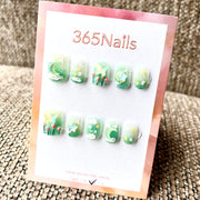 365nails: 신비로운 초원 – 3D 꽃무늬 & 천체 수제 롱 프레스온 네일