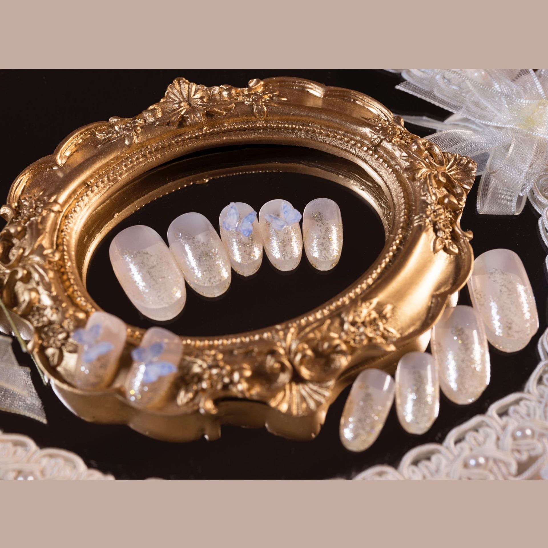 Parche de uñas con diseño de mariposa puntiaguda y brillantina, acabado en uñas postizas, mariposa de celebridades de Internet, extraíble | 365nails