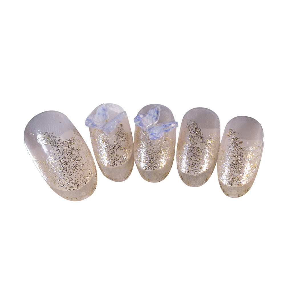 365nails: "Misty Lavender" – Unhas Postiças Artesanais de Borboleta 3D com Glitter, Formato Amêndoa Média
