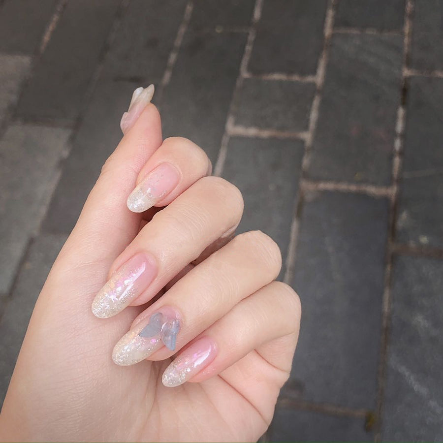 365nails: "Misty Lavender" – 3D Butterfly Glitter Handmade Medium Almond Nails