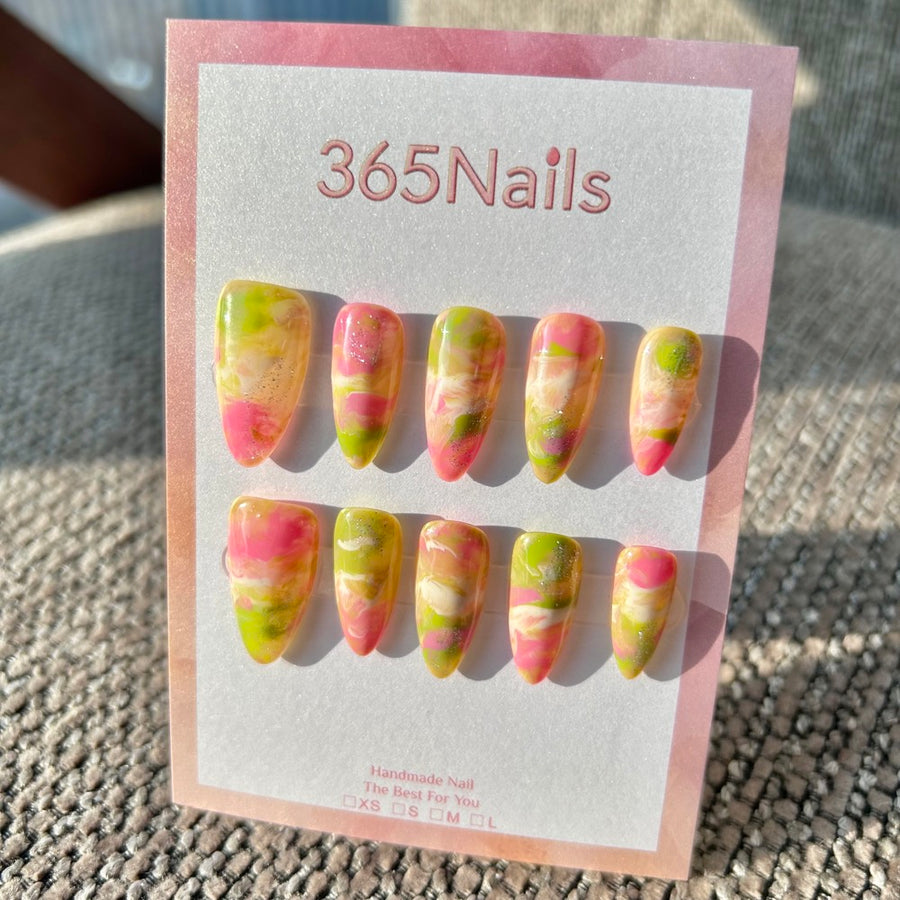 Neon Sweetheart & Psychedelic Candy Lime Green & Barbie Pink Contrast Smudge Nails ｜ Handmade Smudge Series(moq=30)