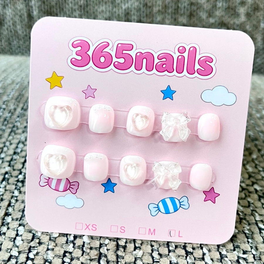 365nails: "Pink Petals" – 3D 로제트 수제 달콤한 숏 스퀘어형 네일