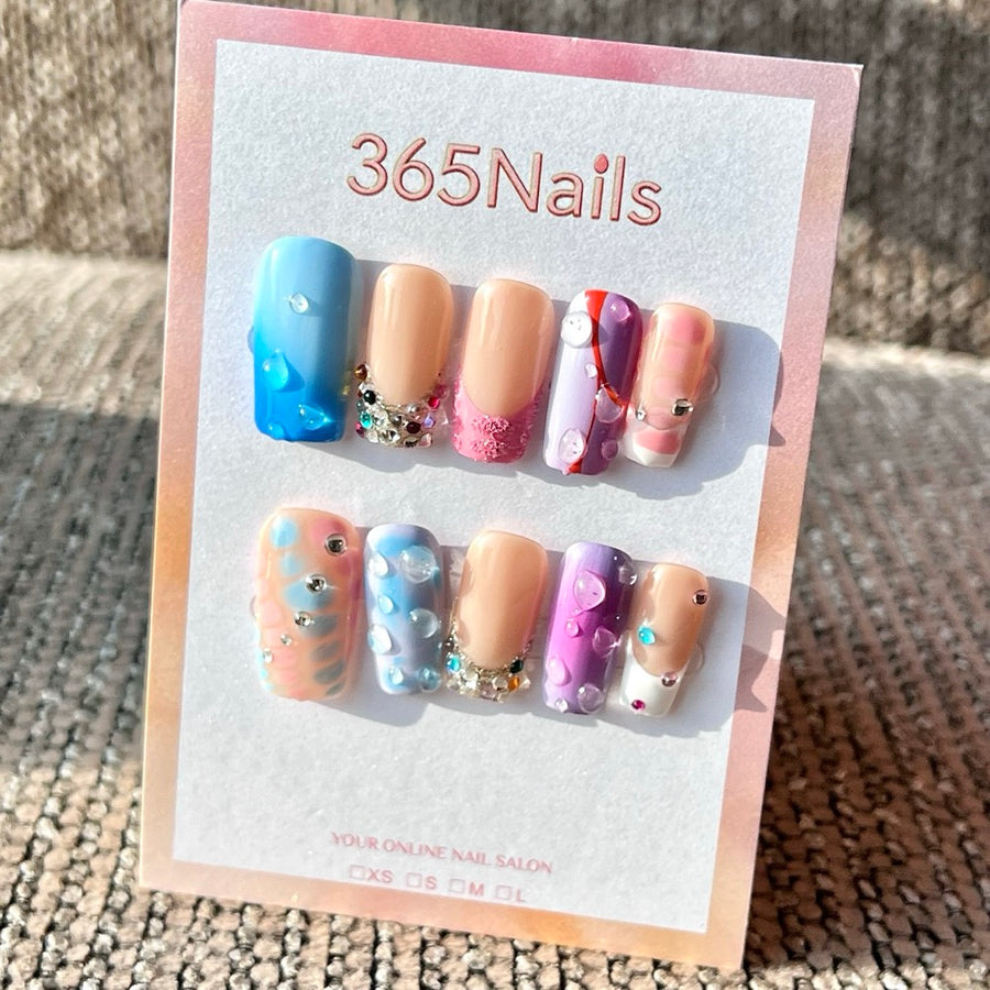 365nails: "Y2K Water Drop & Gem" – Handmade Medium Square Press-On Nails