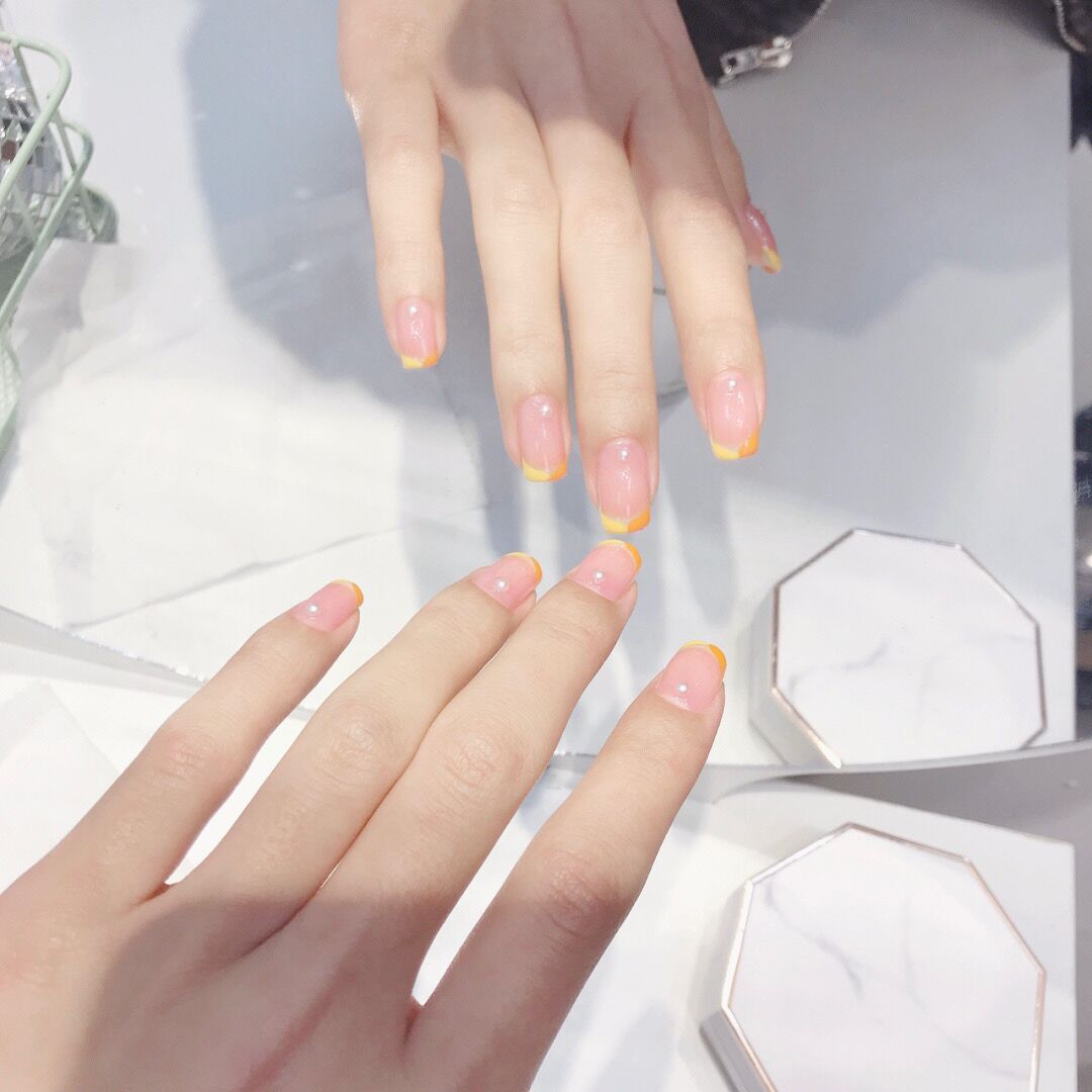 "Citrus Color Block French" - Precision Crafted Press-On Nails