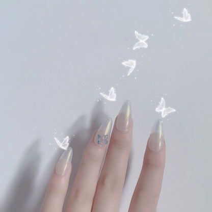 Aurora butterfly pearl powder pointed Internet celebrity resin butterfly press on nails finished fake nail nail patch waterproof｜365nails