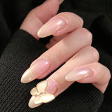 Aurora mariposa perla en polvo puntiagudo, celebridad de Internet, resina, mariposa, uñas postizas, parche para uñas, resistente al agua | 365nails