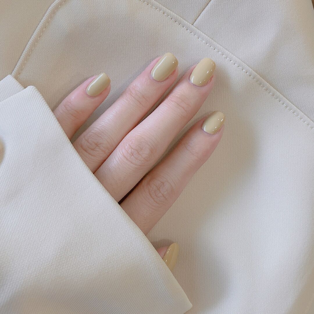純色短款米色簡約甲片 完成穿戴甲 防水可移除｜365nails