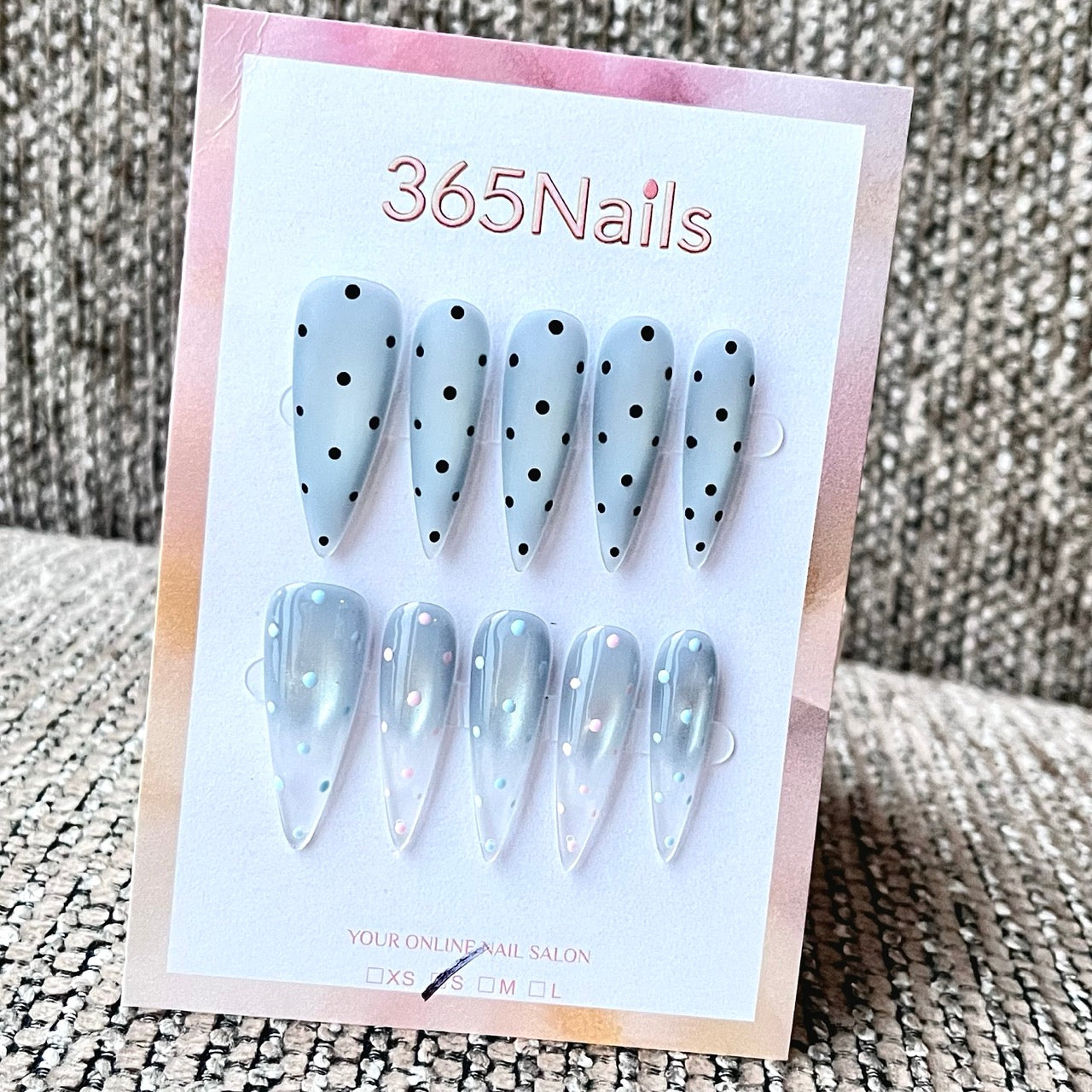 Light Blue Polka Dot & Jelly Stiletto Press-On Nails