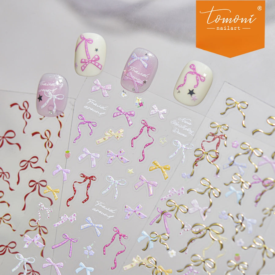 Red Bow Collection: "Gilded Red Bow" – 3D Embossed Nail Sticker