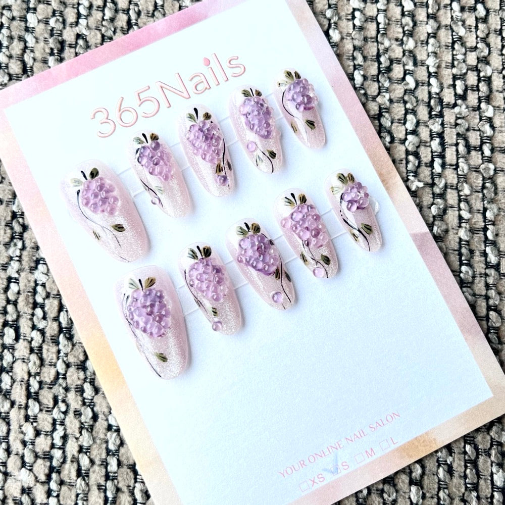 365nails: "Lilac Mist" – 3D Floral Handmade Medium Almond Nails