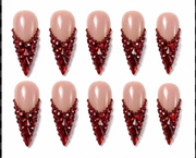 Ruby Crystal V-French Handmade Stiletto Press-On Nails