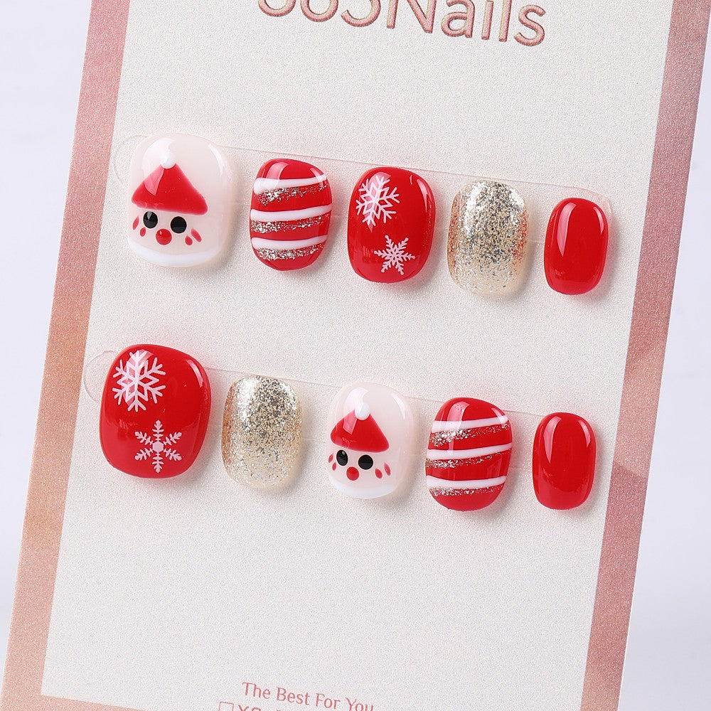 365Nails Red Snowflake & Candy Stripe Short Oval Set