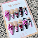 Sculpted Flora: "Wild Orchid" – 3D Purple Floral, Animal Print & 3D Snake Long Stiletto Nails