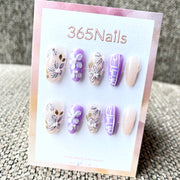 365nails: "Lavender Haze" – Handpainted Floral & Geometric Handmade Short Square Nails