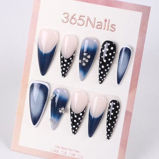 365Nails Midnight Polka Ombré Stiletto Tips
