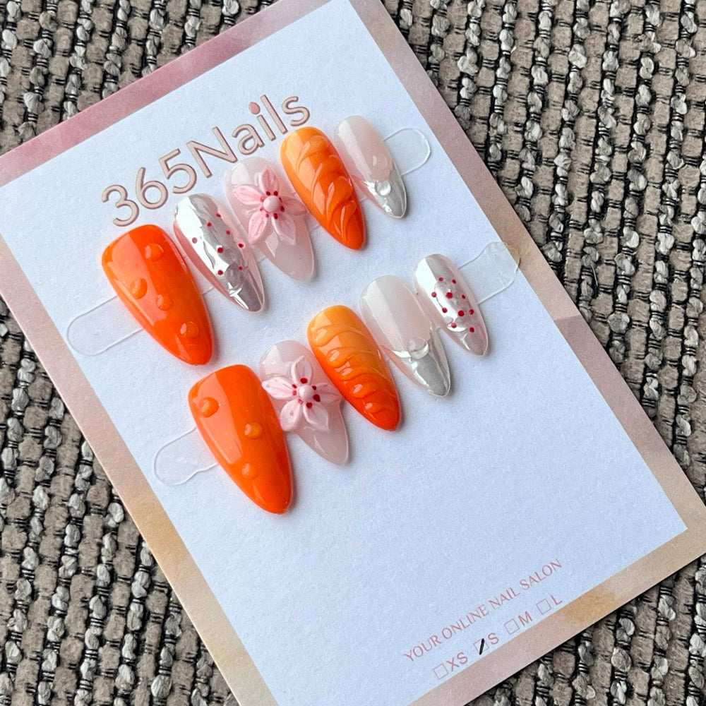 Orange Ombre Floral Press-On Nails