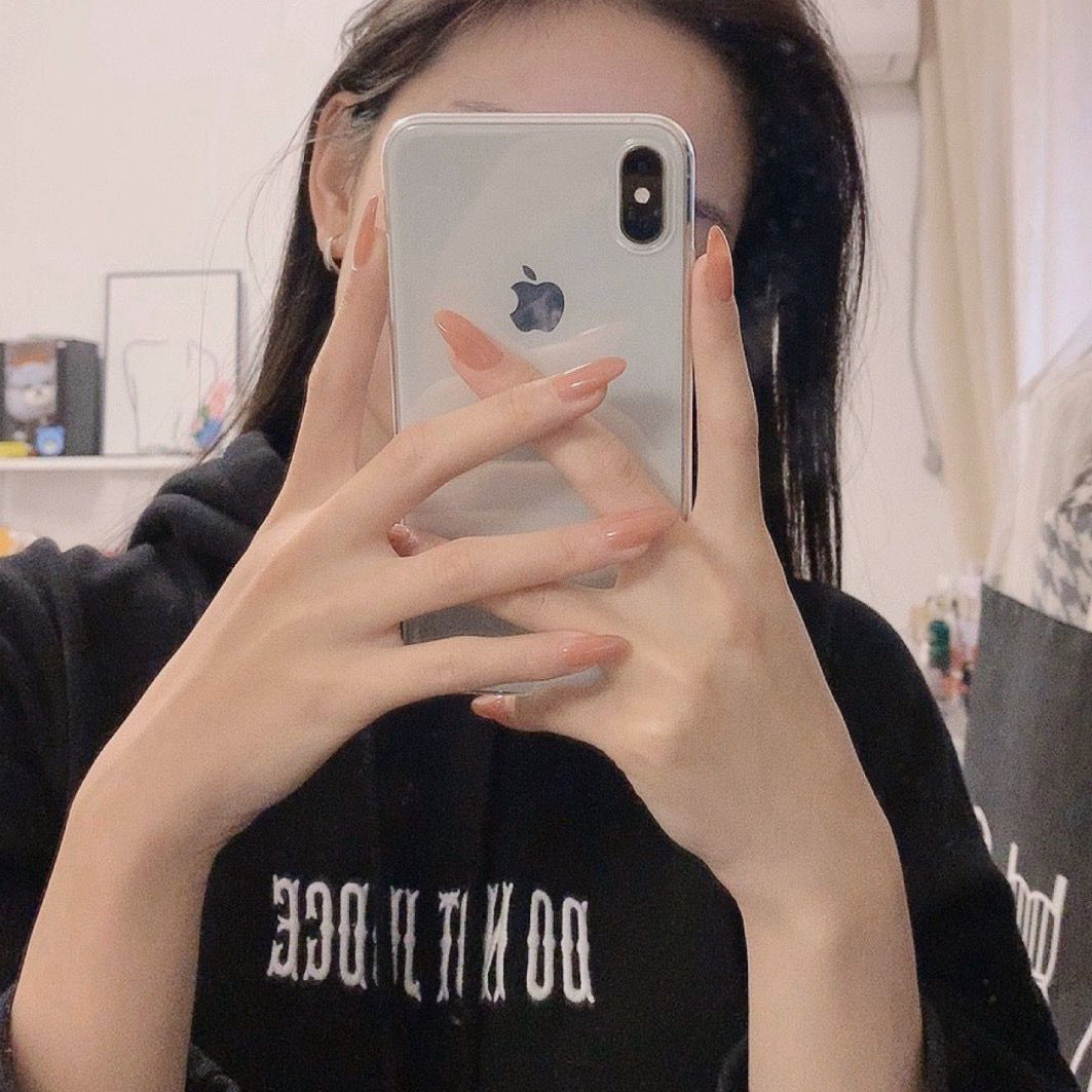 Unhas postiças semitransparentes com acabamento em esmalte, cola para selar unhas postiças, cor gelatinosa nua, com ponta pontiaguda, para barraca de rua, suprimentos 365nails