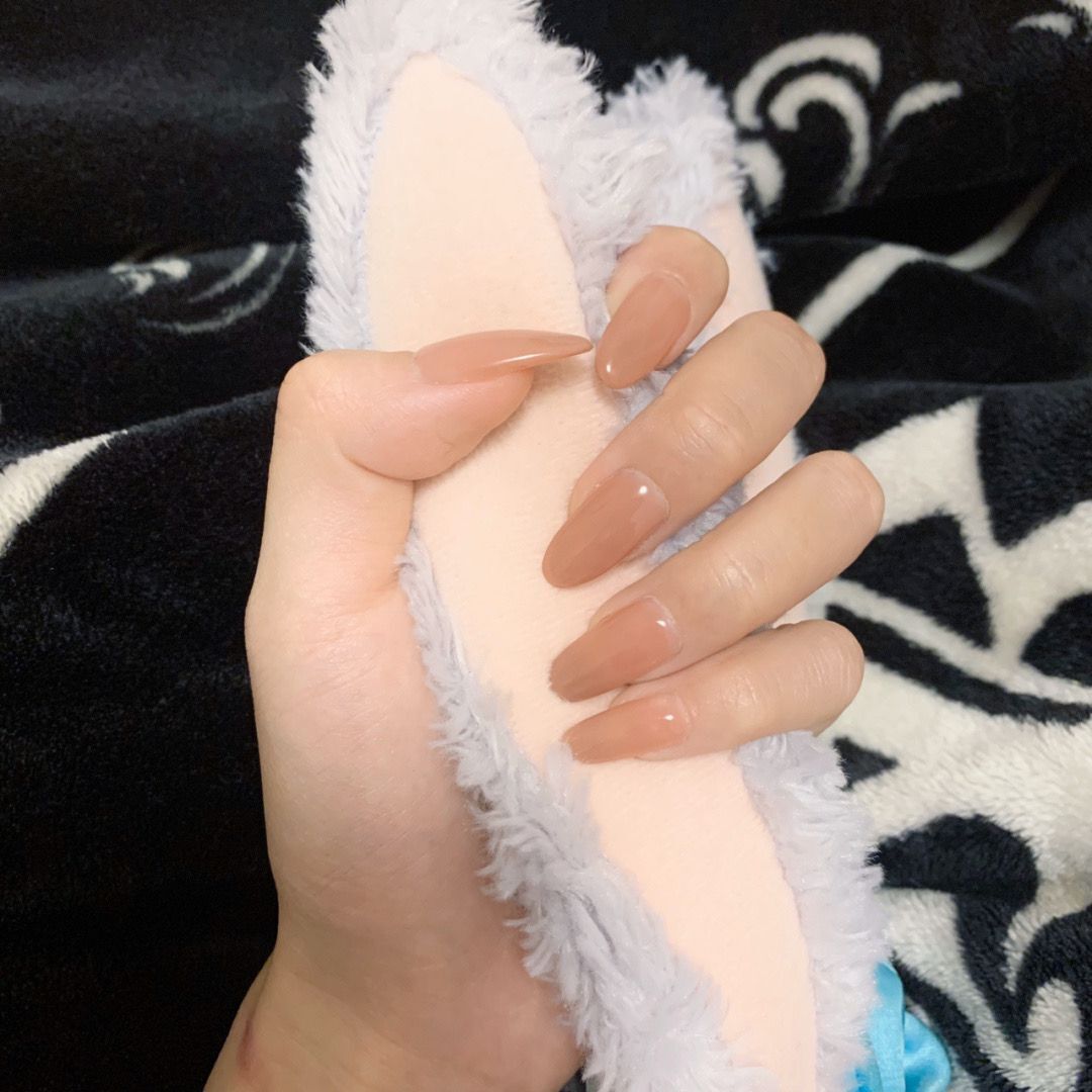 Unhas postiças semitransparentes com acabamento em esmalte, cola para selar unhas postiças, cor gelatinosa nua, com ponta pontiaguda, para barraca de rua, suprimentos 365nails