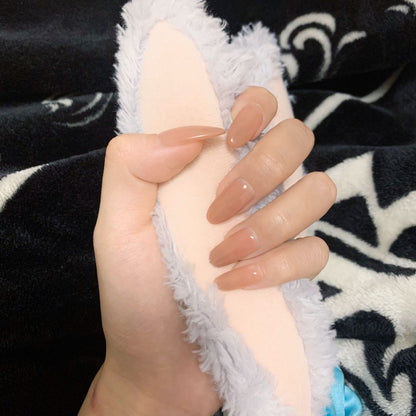 Naked jelly color pointed tip semi-transparent temperament press-on nails finished fake nail nail polish glue sealing nail piece street stall supply｜365nails