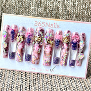 365nails: "Regal Lavender Princess" – Handmade Liquid Motion Press-On Long Pipe Nails-5.5cm