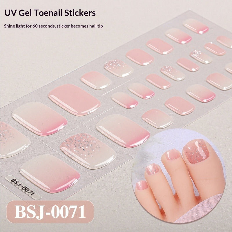 Semi-Cured Gel Nail Strips Gradient French Sheer Glitter Toe Design (MOQ=3)